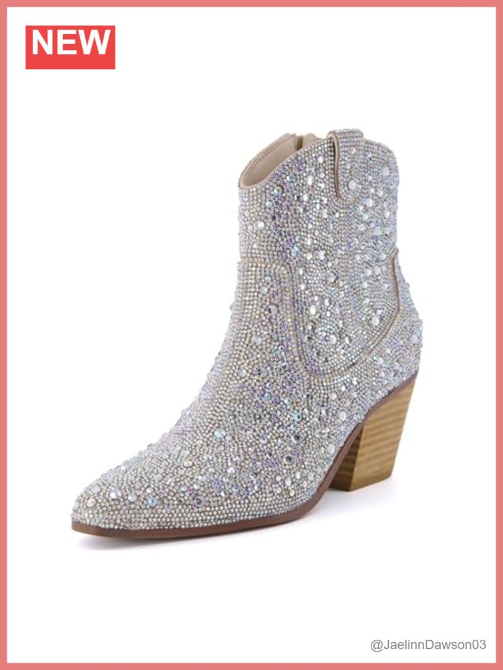 Rhinestone Western Cowboy Ankle Boots Memory Foam Side Zip Block Heel